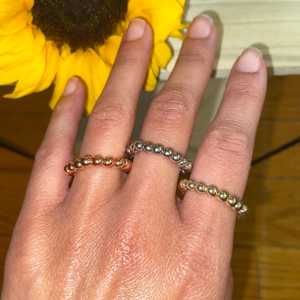 Handmade Copper Coated Round Bead Beaded Ring Set